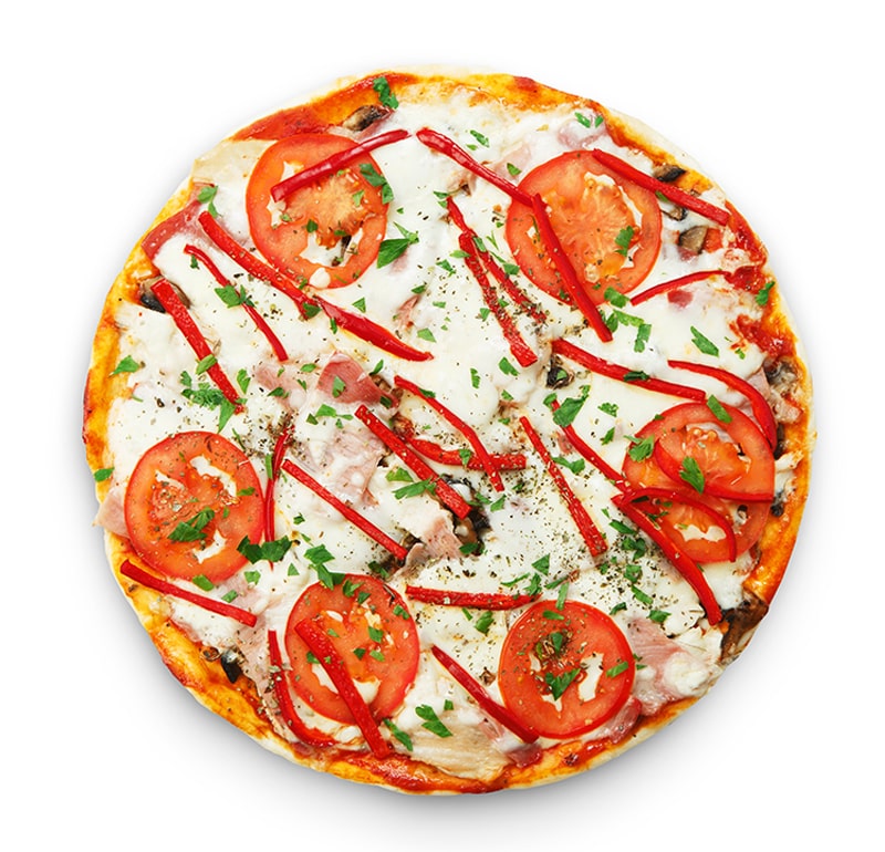 freshly baked pizza with mushrooms