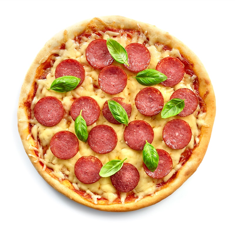 freshly baked pizza with sausage